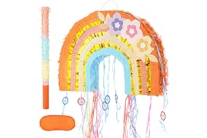 WERNNSAI Rainbow Pinata - Boho Rainbow Pinata with Blindfold and Stick for Girls Birthday Party Decoration Kids Party Game Baby Shower Kids Birthday Hanging Decoration