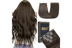 HotLulana Extensiones Pelo Natural Clip, 7pcs 120g Verde-marrón Extensiones De Clip De Pelo 40cm Natural Remy Extensiones 2C#