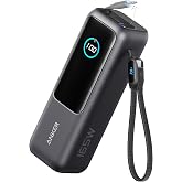 Anker Zolo Power bank 25.000mAh 165W con Tres puertos USB C | Airplane Friendly Built-in Retractable Cables for iPhone 18/17/