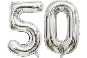 DAZAKA Globos de Cumpleãnos 50 Plata|101 CM Globo 50 Años Plata | Foil Globo Número 40 Pulgadas,Decoracion Cumpleaños,Globos Numeros Gigantes Para Boda Aniversario,Fiestas-con Helio o Aire