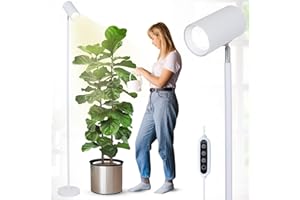 RAYOFLY Lampada per piante LED a spettro completo, luce per piante da interno da 20W, luce di crescita regolabile in altezza con timer 4/8/12H e lampadina per piante COB, luce di crescita a stativo bianca