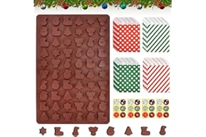ADERTOS Stampi Cioccolatini Natale 60 cavità, Stampi in Silicone per Caramelle Gommose, Formine per Cioccolatini Natale Antiaderente con 24 Sacchetti di Carta per Caramelle e 24 Adesivi Natalizi