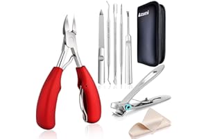 AZYMI Toenail Clippers for Thick or Ingrown Nails, 7Pcs Nail Clippers Kit with Pedicure Tools, Sharp Blades/Long Handled, Heavy Duty Nail Scissors for Toenail Fungus Treatment for Men Women Elderly