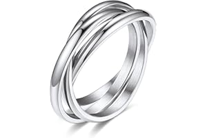 Bestyle Anelli Donna Intrecciati, 3 Anelli Intrecciati, Aregento/Oro/Nero/Oro Rosato, Misura 07-27, Confezione Regalo