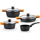 BRA Efficient | 7 Piece Cast Aluminium Battery, with Non-Stick | Suitable for all types of cookers and induction