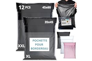 EMBALLAX - 12 Pochettes d’Envoie Colis Vinted avec Pochette pour Bordereau - Grand Format Taille XL/XXL - Résistante, Opaque - Enveloppe Plastique Expédition - Emballage Vetement, Boite, Sac