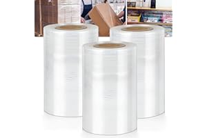 POWMAG 3 Rollen Verpackungsfolie, Verpackungsfolie Rolle, Verpackungsfolie Transparent 10 cm breit, Verpackungsfolie für Möbel, Transparent Strechfolienrolle für Möbel, Umzug, Paletten, Transport