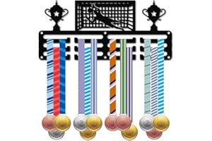 CREATCABIN Espositore per Medaglie da Calcio Piccolo Porta Premi da Calcio in Metallo per Sport Gare Nastri Organizer Mensola da Parete per Appendere 40+ premi Badge per Atleti 29x13cm