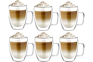 ECARLA Szklanki do latte macchiato z uchwytem, zestaw 6 x 350 ml; szklanki termiczne z podwójnymi ściankami; szklanki do kawy, szklanki do herbaty, cappuccino; z borokrzemianu