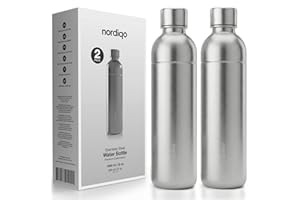 Nordiqo Bouteille Premium en Acier Inoxydable 1L / 1000 ml | Compatible avec Aarke Carbonator 3, Sodastream (sauf Crystal + Jet) et bien d'autres | Lave-Vaisselle et Sans Date d'Expiration | Lot de 2