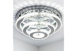 CXGLEAMING 13.8" lampadario per camera da letto moderna plafoniera a LED di cristallo lampada da soffitto rotondo incassato lampadario per soggiorno sala da pranzo cucina(bianco freddo)