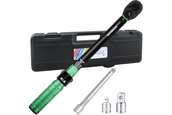 Uharbour Clé dynamométrique 3/8 5-60 Nm avec barre d'extension et adaptateurs, précision ± 3 %, calibrés avec numéro de série unique, convient pour vélo, moto et voiture