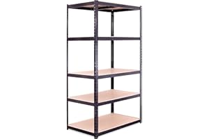 G-RACK Scaffalature PER Garage - 180 x 90 x 60cm - Scaffalature per Carichi Pesanti - Scaffali di Stoccaggio - 5 Scaffalature -Nero - 5 Ripiani - 875KG di Capacità (175KG Per Ripiano) - Workshop, Ufficio
