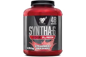 BSN Nutrition Batido de Proteínas de Suero Syntha 6 Edge Bajo en Carbohidratos y Azúcar con Aislado de Proteína de Suero y BCAAs, Suplemento para Ganancia Muscular, Batido de Fresas, 1,87kg