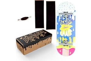 BERLION - Finger Skate para Dedos Profesional de Madera Pro Ultra Cóncavo, Mini monopatín Fingerboard pequeño, Lija, Herramienta y Ruedas, Finger Toys antiestres (Multicolor)