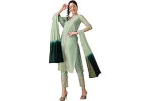 EthnicJunction Damen Chanderi Silk Jacquard Straight Kurta Hose mit Dupatta