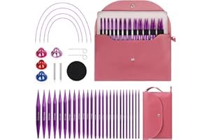 Coopay Juego de Agujas Circulares Intercambiables para Tejer Punto y Lana, 3,0-10 mm, Regalos para Tejedoras, Agujas con Bolsa de Almacenamiento, 13 Pares Aguja Circulare Intercambiables - Morado