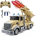 Leopmase Remote Control Army Truck,RC Army Toys with with Led Light & Rocket Missile Launcher, Two Rechargeable Batteries & Charger, Army Toys for Boys Gift