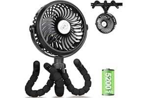 AIDSCI Ulepszony wentylator USB 5200 mAh, Cichy wentylator ręczny z 3 prędkościami i 360 ° regulowany mini przenośny wentylator stołowy 24 godziny, wentylator do wózka, Ø14,8 cm