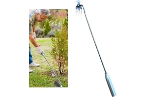 LIULIUDA Garden Weeder Tool, Weeding Tools for Garden, Weed Puller Root Remover, 4 Teeth Foot-operated Weeder Tool with Long Handle Manual Weeder Tool for Garden Yard Farm (1pcs)