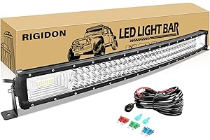 RIGIDON 32Inch 405W Curved LED Light Bar Triple Row Flood Spot Combo Offroad Driving Light Bar, LED Work Light for Boat UTV Truck ATV Roof Bumper with Wiring Harness