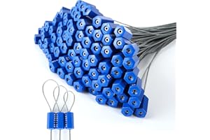 APACALI 100PCS Security Cable Seals, Numbered Tamper Proof Tags, Blue Steel Pull-Tite, Metal Self-Locking Cable, 11.8"300mm
