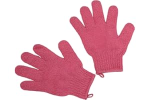 LAFEFE Peeling-Handschuhe, Bambus-Duschhandschuhe, Bade- und Körperpeeling-Handschuhe, entfernt eingewachsene Haare und abgestorbene Haut, für Dusche, Spa, Massage und abgestorbene Hautzellen, Luffa, Rot, 2
