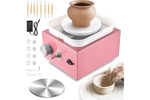 Tornio per Ceramica, Kooeuru Tornio per Argilla 2000 giri/min Velocità Regolabile con Piastre da 10/6,5 cm, Strumenti di Modellatura e Vasca Rimovibile, Tornio Ceramica per Bambini e Adulti, Rosa