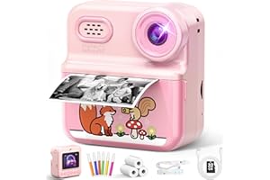 Kotopa Kinderkamera Sofortbildkamera, 1080P HD 2,4 Zoll Doppellinsen Sofortbildkamera Kinder mit 32GB Karte und 3 Rollen Druckpapier Kinderspielzeug Geschenke für Jungen Mädchen 3-12 Jahren(1 Packung)
