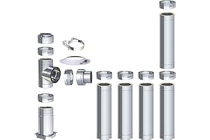 H&M DW New-Line Schornstein-Paket 6,2m Ø 120mm Edelstahl Bausatz doppelwandig 25mm Isolierung 0,5mm Wandstärke Design Aussen-Kamin Set Holz-Ofen Kamin-Einsatz