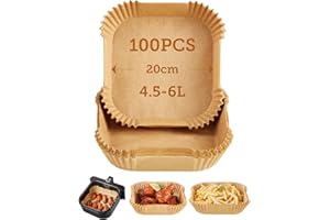 COSORI Papier de cuisson pour friteuse sans huile, 100 pièces de papier de cuisson carré jetable, Papier Sulfurisé pour friteuse à air 4.5-6 L, four, poêle à frire, micro-ondes
