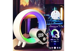 BESTYIJO Alarm Clock Wake Up Light, LED Table Lamp, RGB Color Changing Table Lamp, Q-Shaped Bedside Lamp Alarm Clock with Bluetooth Speaker, App Control, Bedside Night Lamp