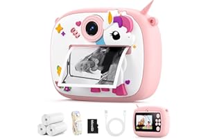 YOZISS Kids Camera Instant Print, 1080P Instant Print Camera with MicroSD, Birthday Gift for Boys Girls Age 3 to 12(Pink Pony)