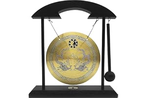 Kinesisk Desktop Gong, Desktop Gong Strike med Träbas Zen-dekoration Gjord Av trä och Koppar, för Hemmakontorets Vardagsrum (Dubbla drakar)