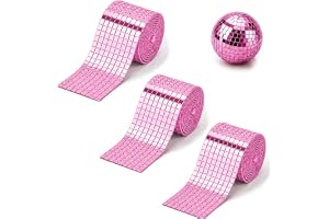 QingWing 4800 st Mosaikplattor Spegelplattor Självhäftande 3 rullar Rosa | 5 x 5 mm spegel mosaik självhäftande, discokula självhäftande remsor för gör-det-själv hantverk inredning korttillverkning