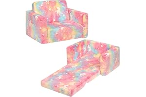 BEJOY Canapé-lit pliable en flanelle 2 en 1 - Pour chambre d'enfant - Parfait comme cadeau d'anniversaire pour filles et garçons - Barbe à papa avec licornes