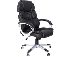 SONGMICS Office Executive Swivel Chair with 76 cm High Back Large Seat and Tilt Function Computer Chair PU Black OBG24BUK