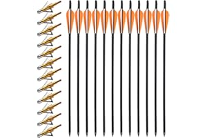 FYANER Flechas de Ballesta, Flechas Ballesta Fibra de Carbono de Flecha 20 Pulgadas, 12 Flechas para Ballesta de Caza y 12 Puntas Punta de Flecha