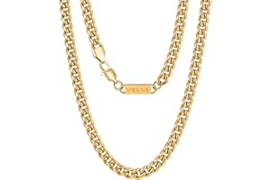 VEXXS Men's Gold Chain, 18K Real Gold Plated Miami Cuban Link Chain, Durable No Color Fading 3mm 4mm 6mm Men’s Necklace Chain Urban Fashion Street Wear