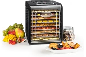KLARSTEIN Fruit Jerky DryPower - Déshydrateur alimentaire, Machine à sécher les fruits, Le goût reste intact, Réglage température, Minuteur, Ventilateur, Grilles amovibles, Ecran, 9 Grilles, Noir