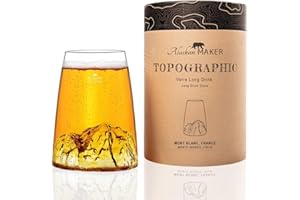 Alaskan MAKER Verre long 450ml - Borosilicate de qualité supérieure soufflé artisanalement avec les montagnes en relief | Cocktail, bière ou soft TOPOGRAPHIC (Mont Blanc)