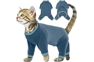 PUMYPOREITY Pull en polaire confortable pour chaton – Pyjama collant pour chaton – Vêtement pour éviter la perte de poils – Tenue chirurgicale à col roulé – Vêtements après chirurgie (bleu-gris, taille XS)
