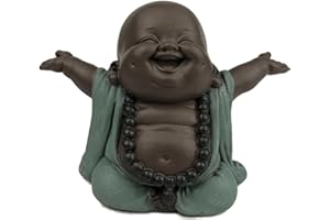 ZEN LIGHT Boudha Rieur Bienvenue – Statuette Porte Bonheur - Décoration Zen et Feng Shui – pour Créer Une Ambiance Relaxante et Spirituelle – Idée Cadeau – Largeur: 6cm – Couleur : Vert et Marron – Zen’Light