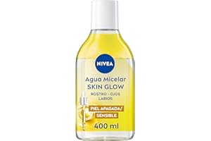 NIVEA Agua Micelar Bifásica Skin Glow - Limpiador Facial - Con 5% Sérum de Vitaminas C y E - Desmaquillador Ojos Rostro y Labios - Energizante - Ilumina - Hidratante - Piel Apagada y Sensible - 400 ml