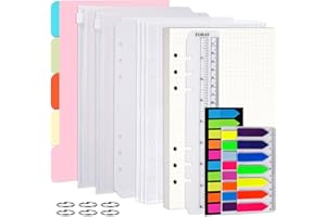 Vicloon 115pcs A5 Feuillets Mobiles Set, 6 Trous Vierge Papier de Recharges, Recharge Papier en en Quadrillé pour A5 Bullet Carnet Rechargeable Journal Cahier Agenda