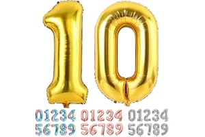 Ponmoo Foil Globo Número 10 Dorado, Gigante Numeros 0 1 2 3 4 5 6 7 8 9 10-19 20-29 30 40 50 60 70 80 90 100, Grande Globos para La Boda Aniversario, Globo de Cumpleaños Fiesta Decoración