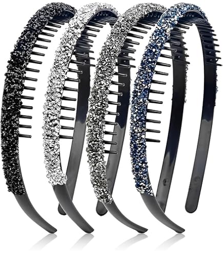 Prosy Elastici per capelli neri con perle e cristalli, accessori per capelli per donne e ragazze (confezione da 3