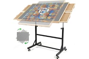 Truwheelz 1500 bitar pusselbord med ben och hjul, träpusselbord med 4 lådor och lock, förbättrad stabilitet och optimerad lätt design, alternativ för vertikal installation