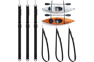 Seenelling Kayak Storage Hanging Straps 1. 5 Inch Wide Adjustable Nylon Kayak Wall Mount Straps System with Carabiner, Hoist Sling for Paddle Canoe Surfboard Storage