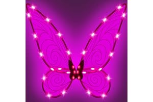 SILOM Feenflügel Leuchtende Erwachsene Kinder Schmetterlingsflügel, LED Feenflügel, Funkelnde Engelsflügel für Mädchen, Kinder, Halloween, Cosplay-Kostüm, Engelsflügel (Rosa Rot)